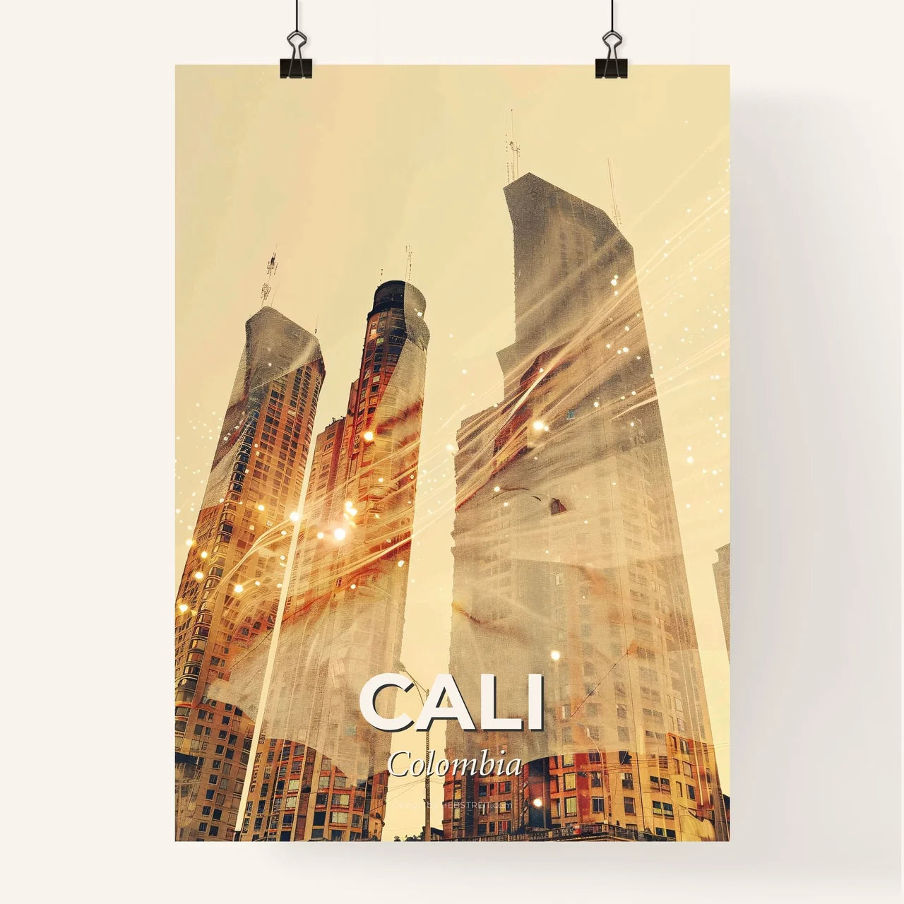 Cali Skyline Architecture Double Exposure Art Poster