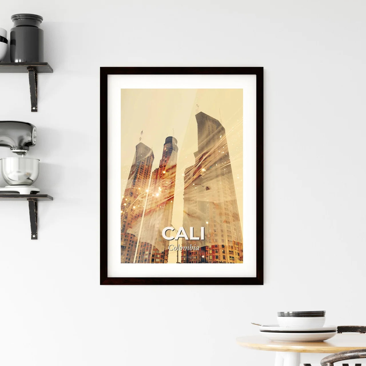Cali Skyline Architecture Double Exposure Art Framed Print