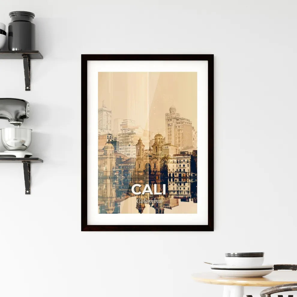 Cali Skyline Architecture Double Exposure Art Poster Framed Print