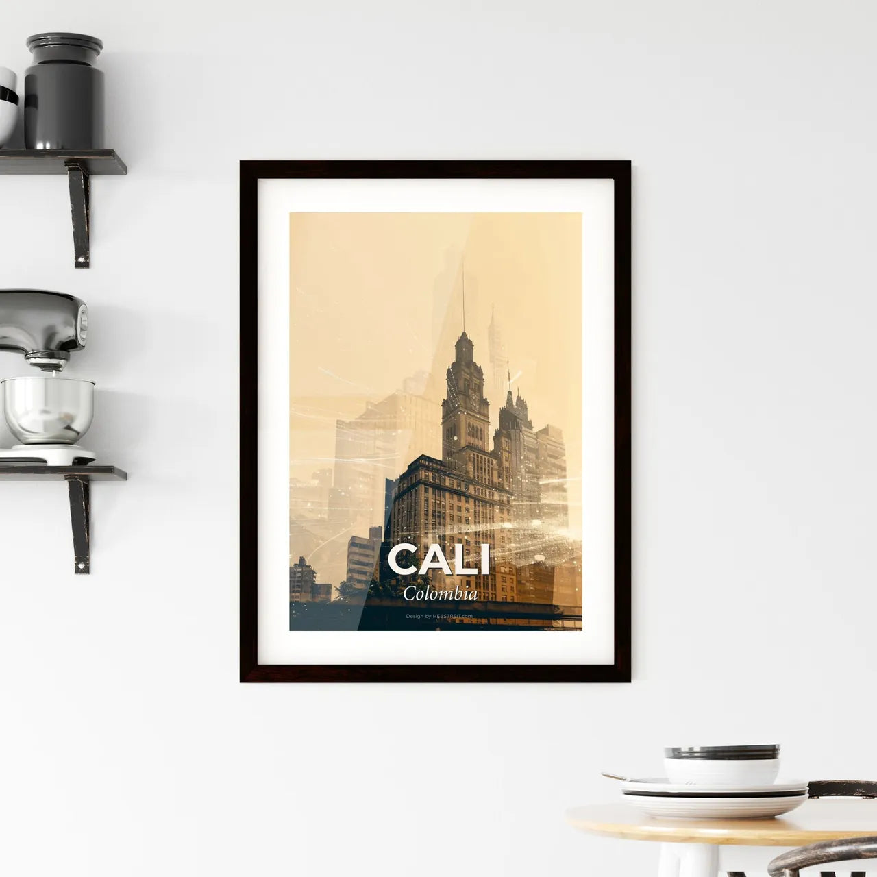 Cali Cityscape Panorama Art Poster Framed Print