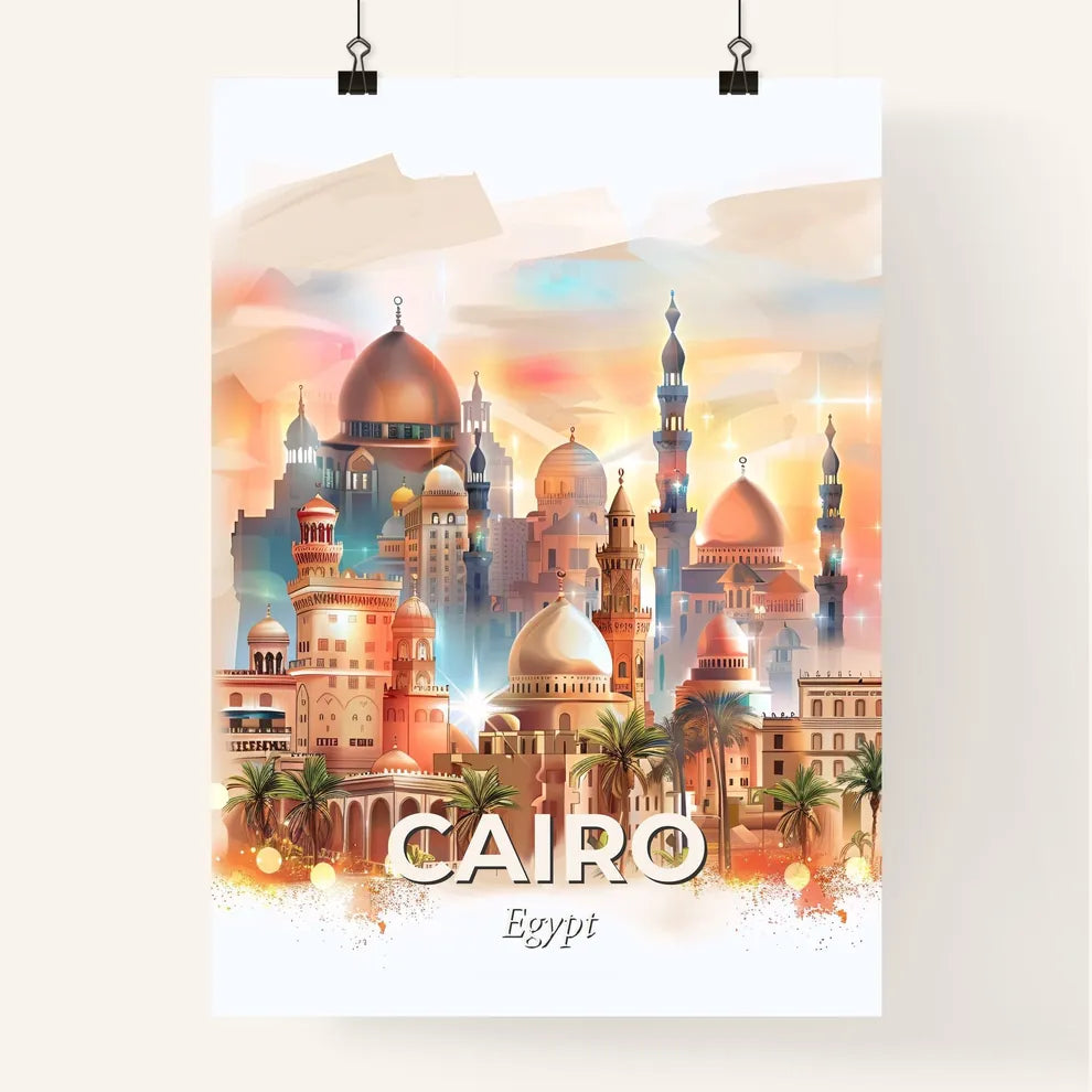 Cairo City Skyline, Double Exposure, Bright Beige Poster