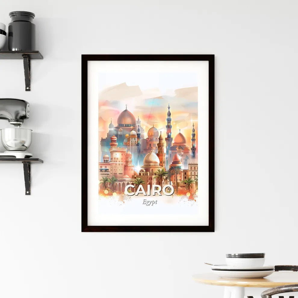Cairo City Skyline, Double Exposure, Bright Beige Framed Print
