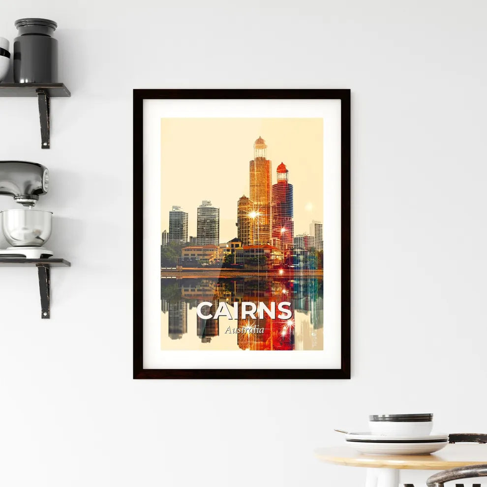 Cairns Skyline Double Exposure Icon Art Poster Framed Print