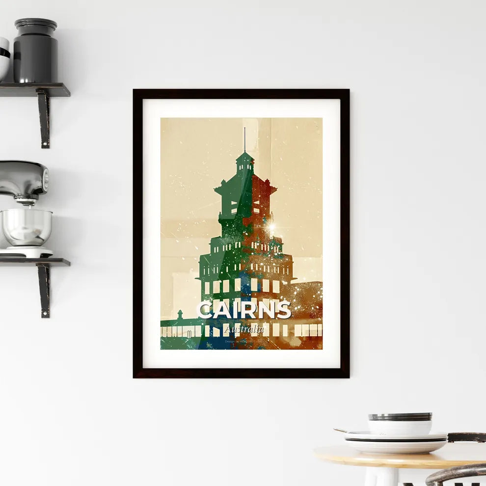 Cairns Cityscape Art Deco Poster Framed Print