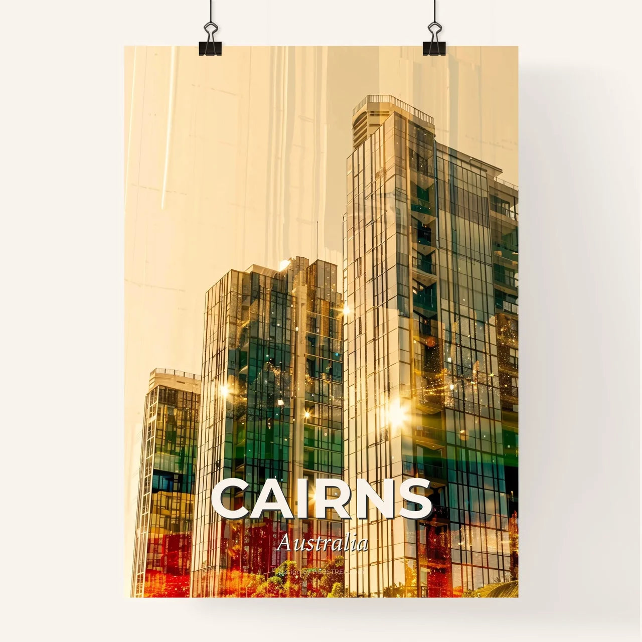 Cairns Double Exposure Skyline Artwork with Sparkles Poster