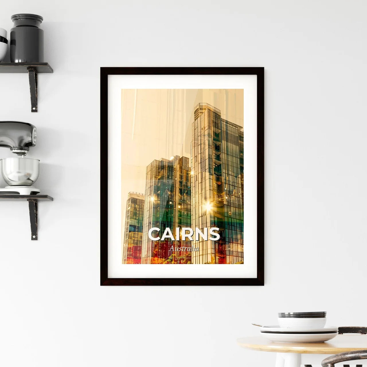 Cairns Double Exposure Skyline Artwork with Sparkles Framed Print