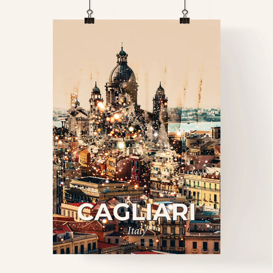 Cagliari City Skyline Poster Design: Beige Subtle Backlights Sparkles Poster