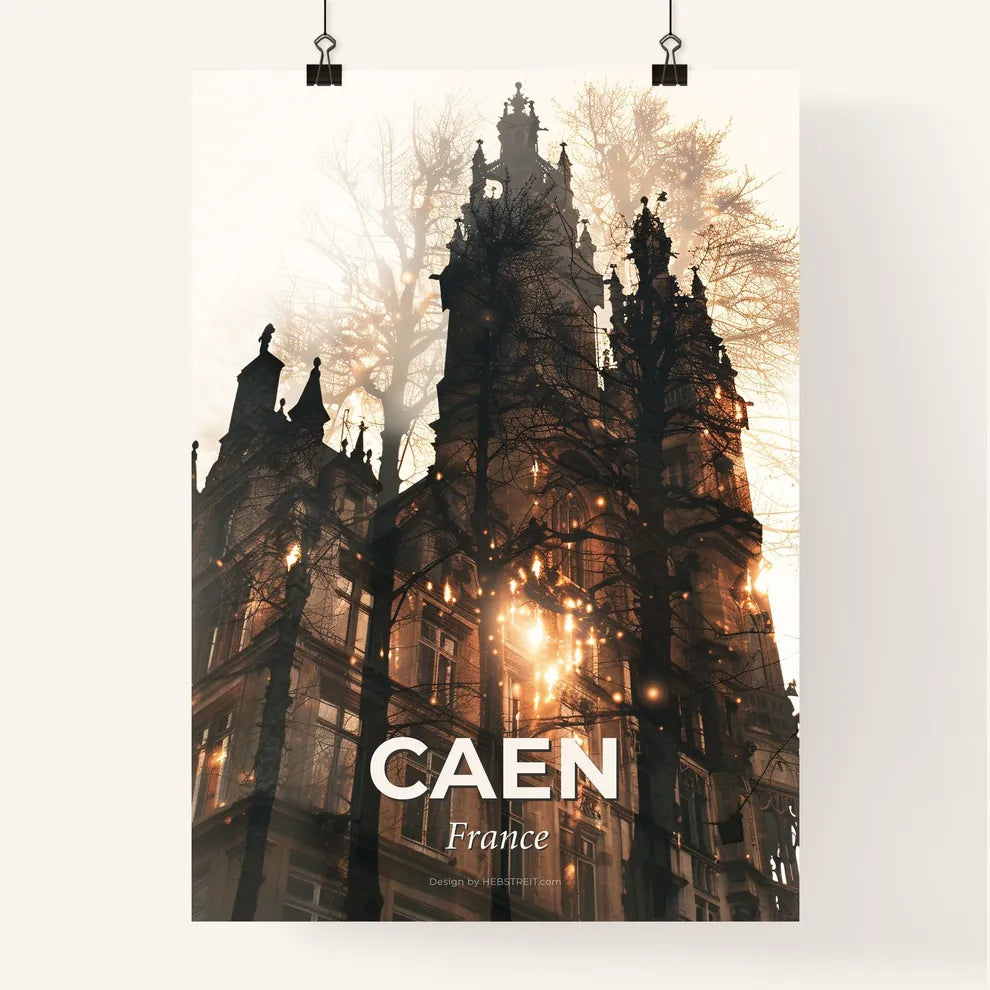 Caen France City Skyline Silhouette Double Exposure Poster Poster