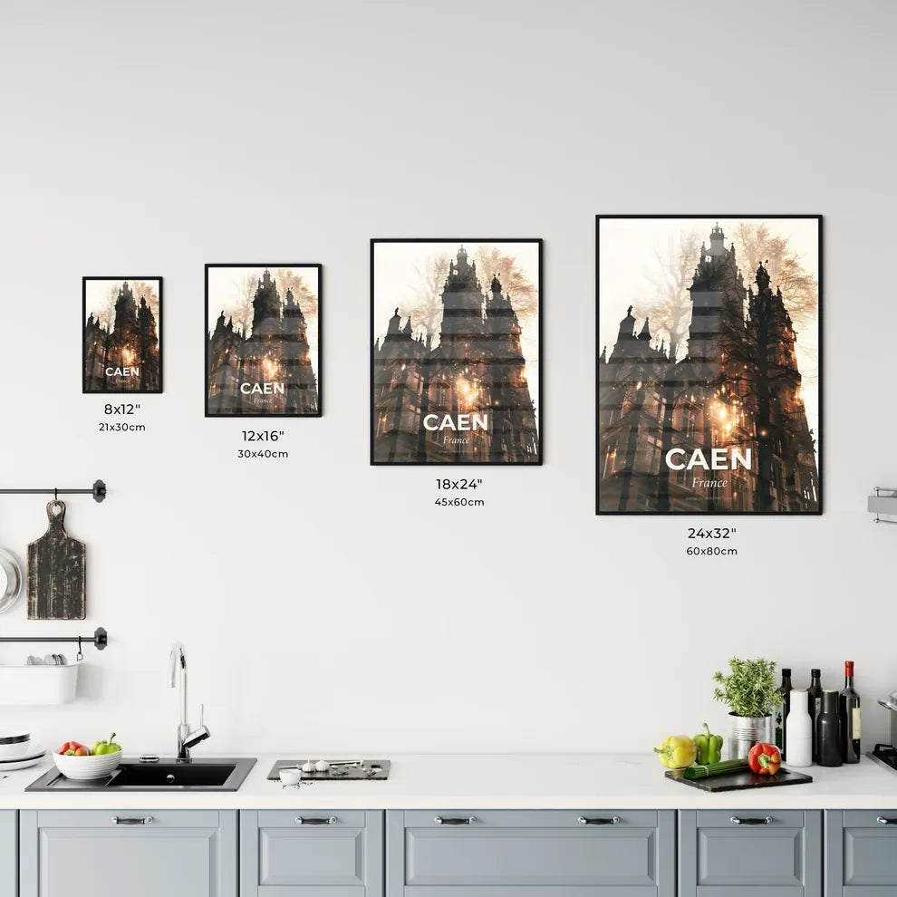Caen France City Skyline Silhouette Double Exposure Poster Office Art