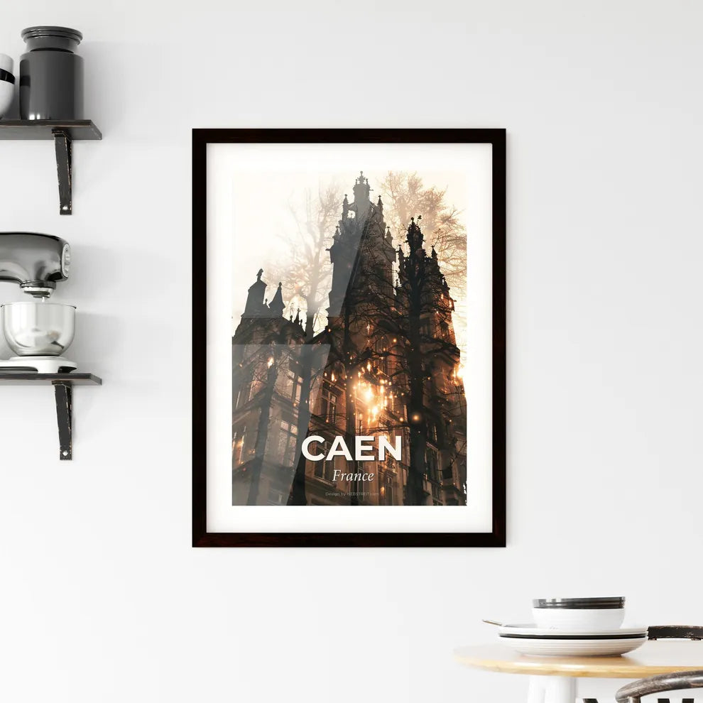 Caen France City Skyline Silhouette Double Exposure Poster Framed Print