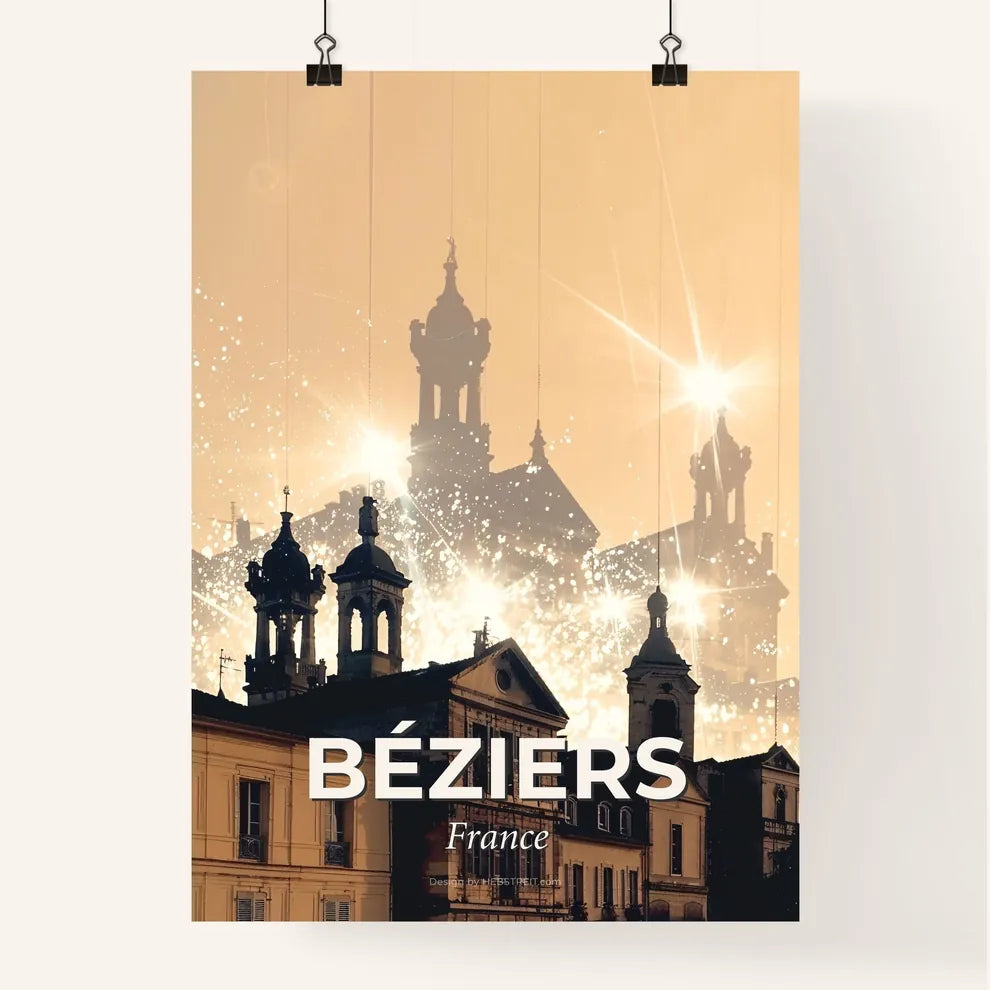 BÃ©ziers Skyline Bright Sparkles Double Exposure Art Poster