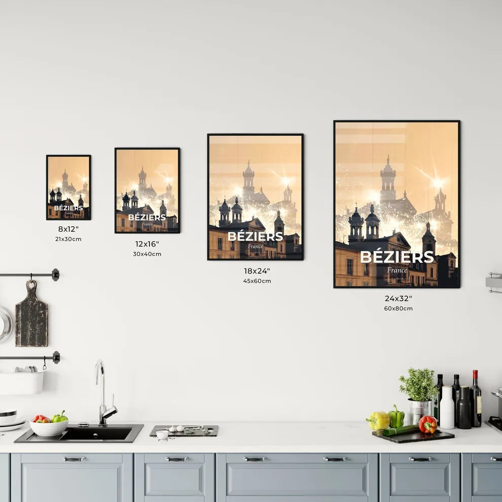 BÃ©ziers Skyline Bright Sparkles Double Exposure Art Office Art