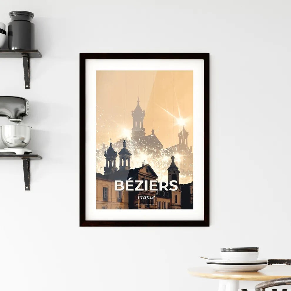 BÃ©ziers Skyline Bright Sparkles Double Exposure Art Framed Print