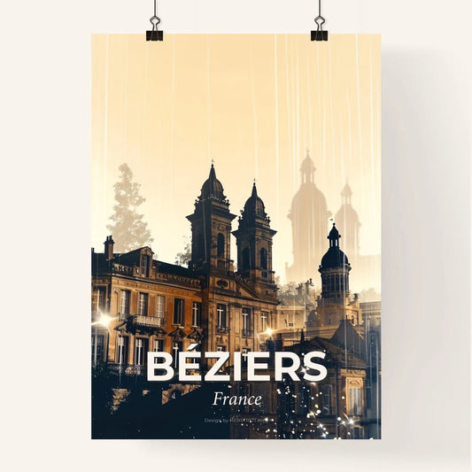 Béziers City Double Exposure Silhouette Skyline Poster