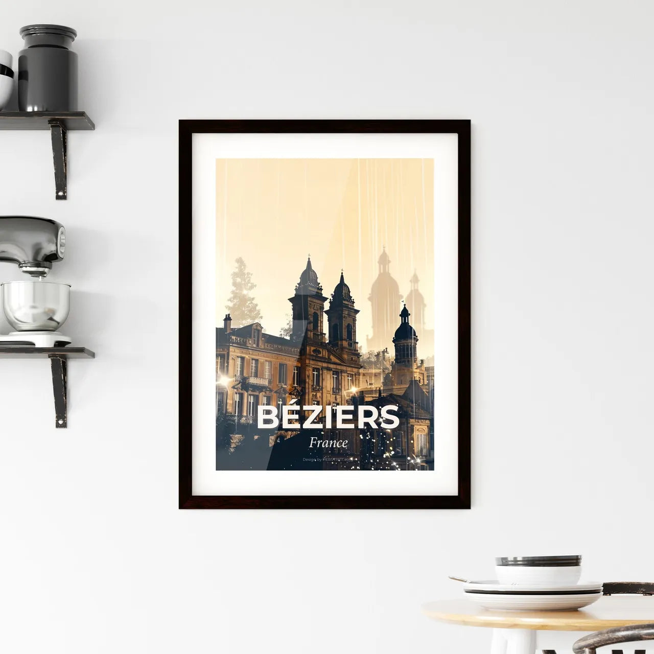 Béziers City Double Exposure Silhouette Skyline Framed Print