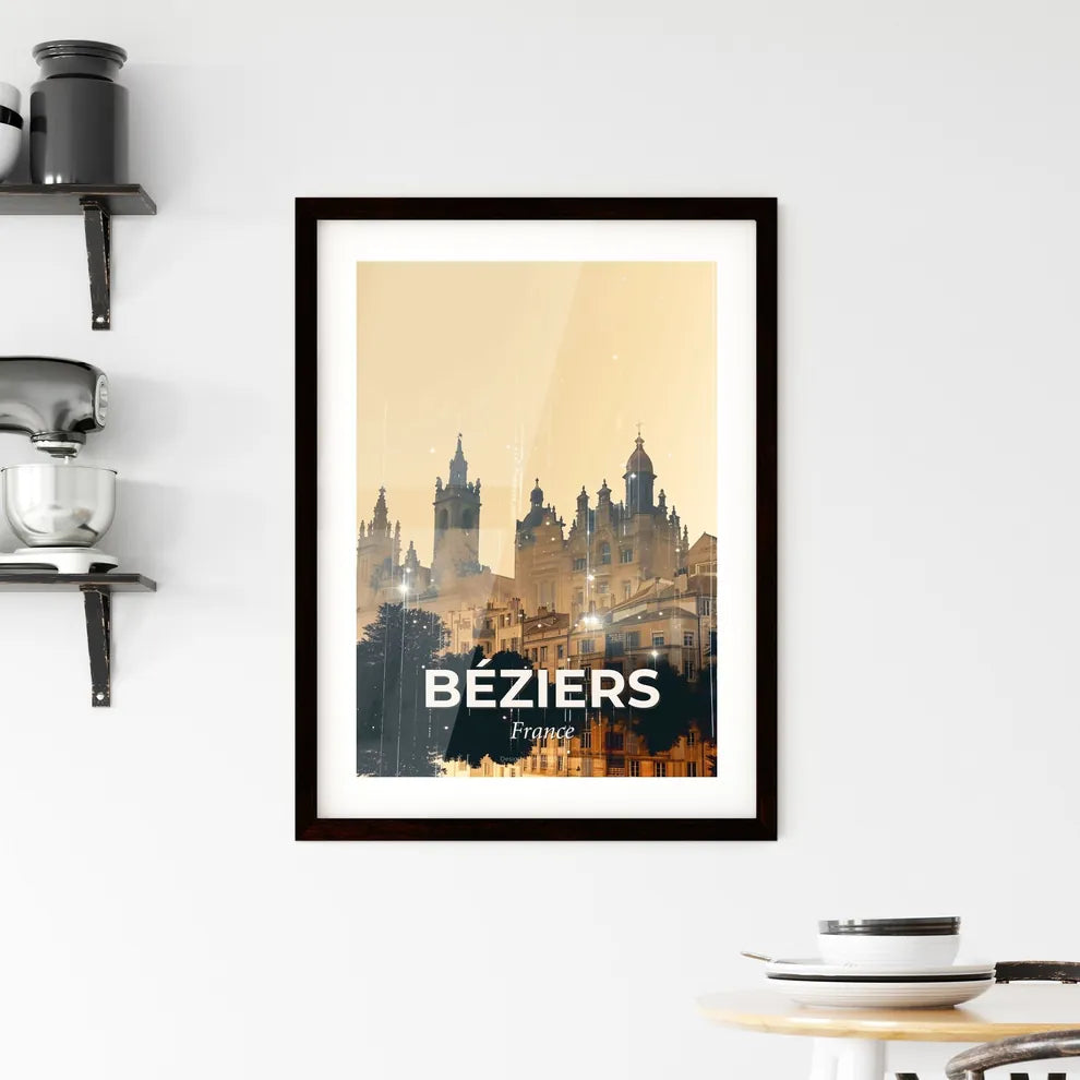 Béziers Double Exposure Skyline Art Poster Framed Print