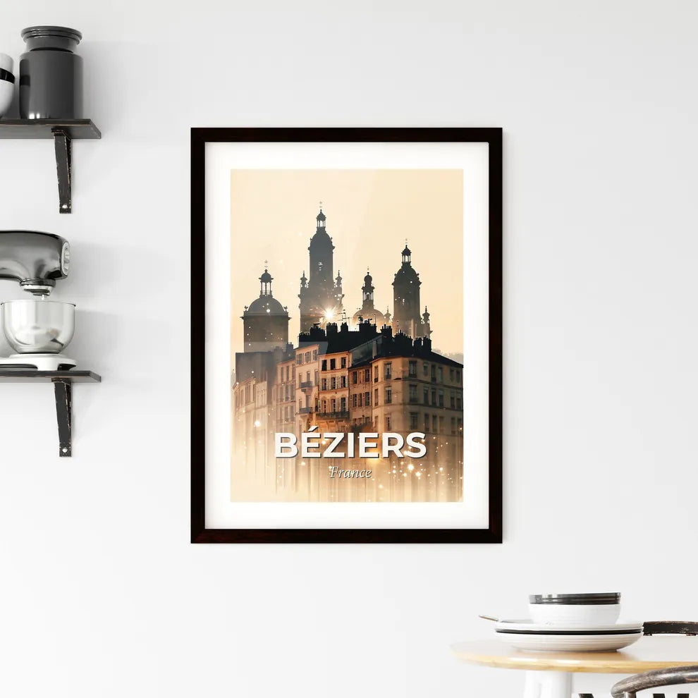 BÃ©ziers Skyline Double Exposure Art Poster Framed Print