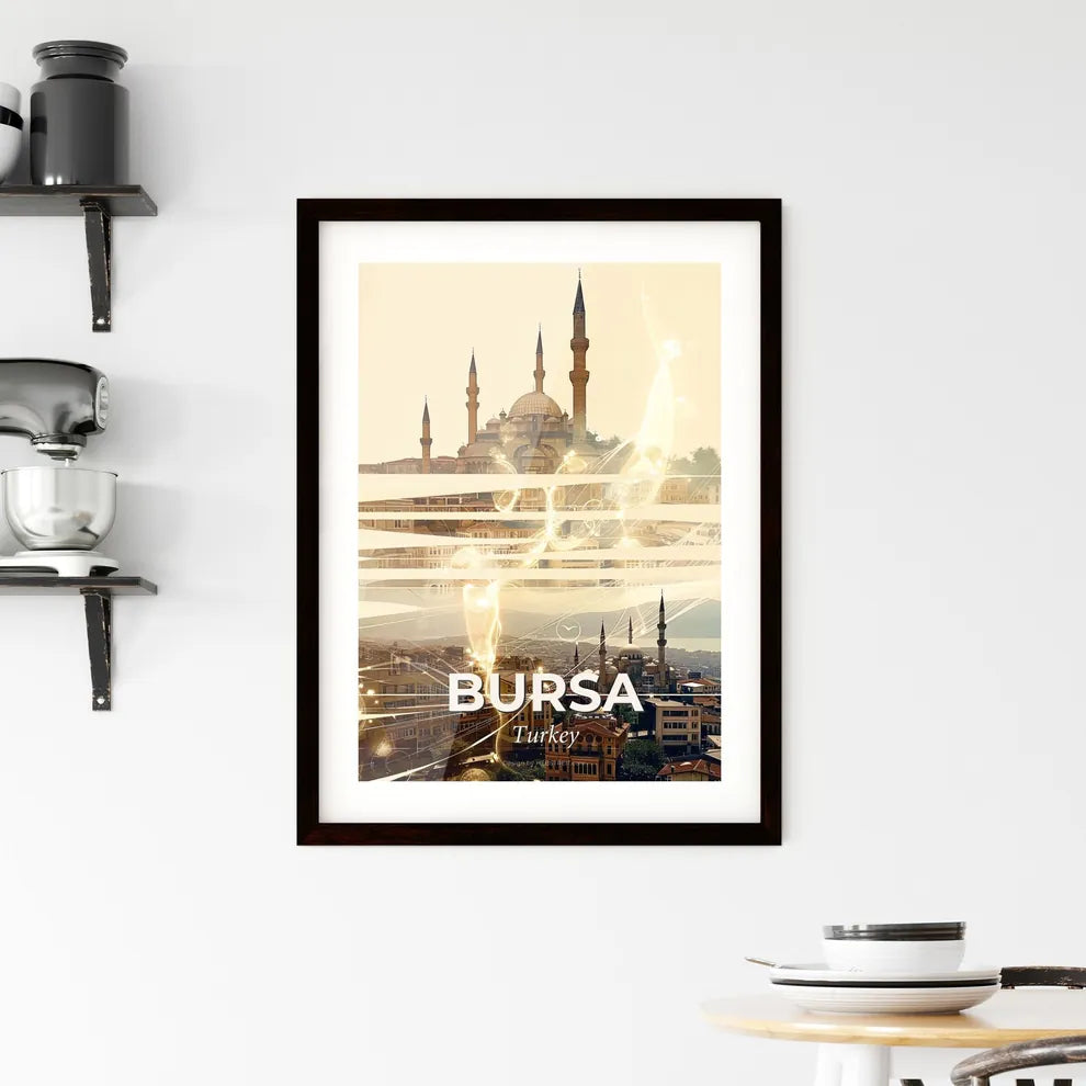 Bursa City Skyline Poster Art with Icons Framed Print