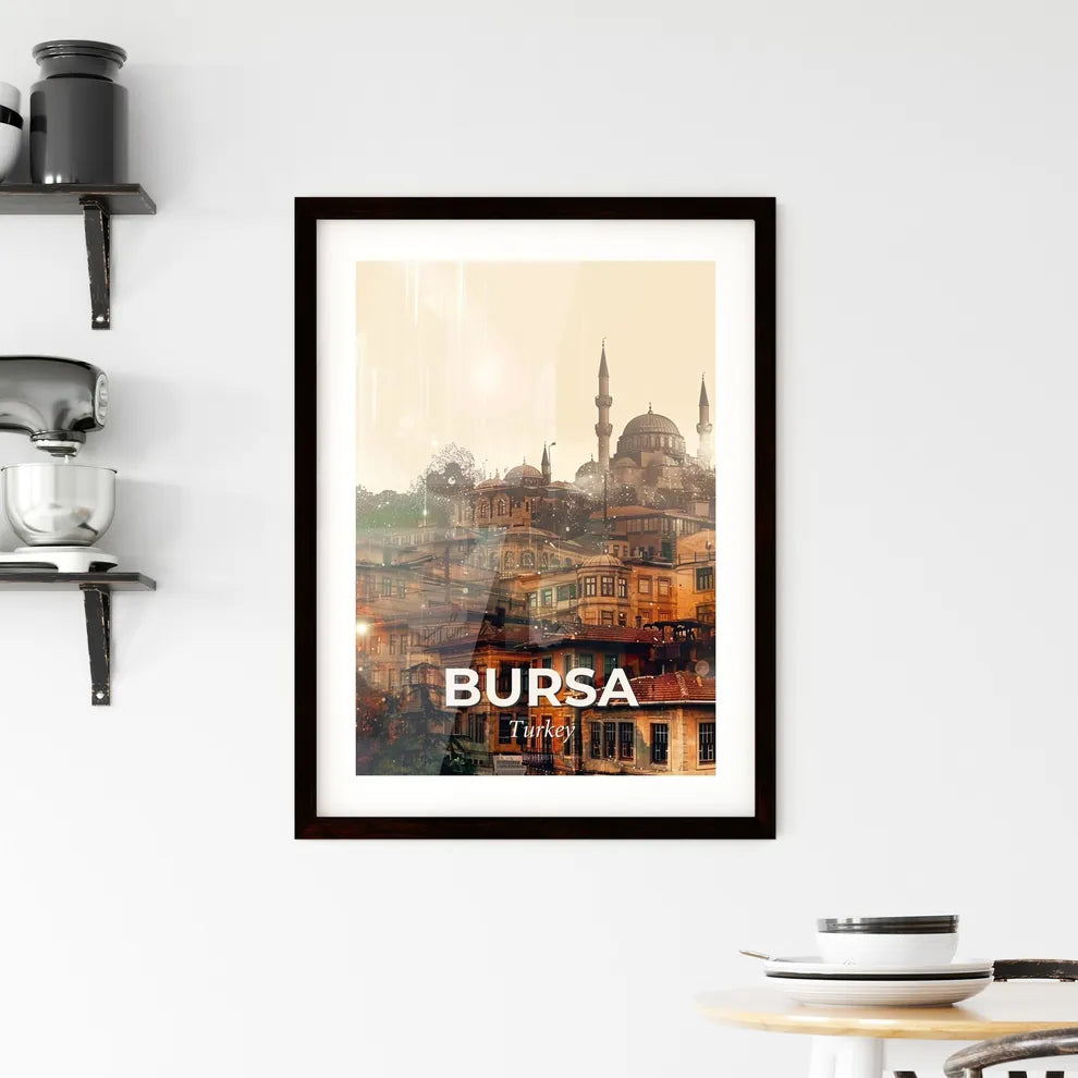 Bursa Horizon: City Icons on Beige Framed Print