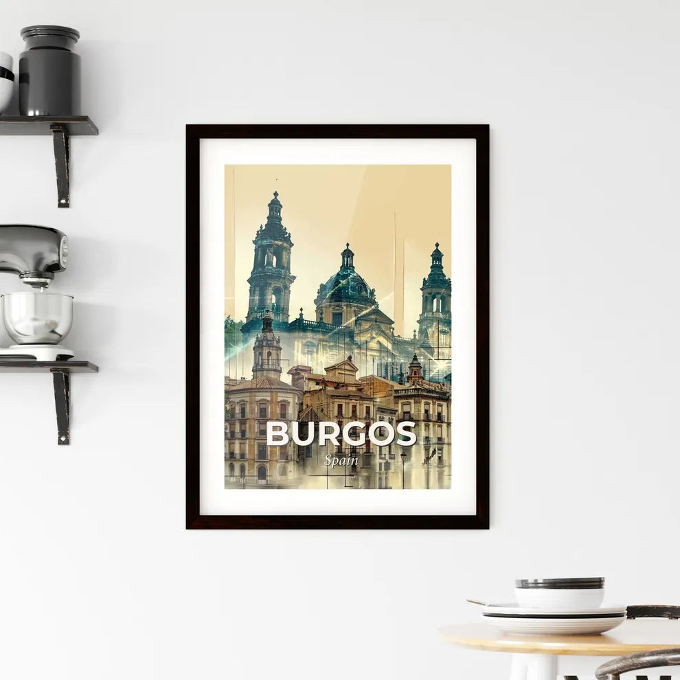 Burgos, Spain: City Skyline Poster of Local Icons Framed Print