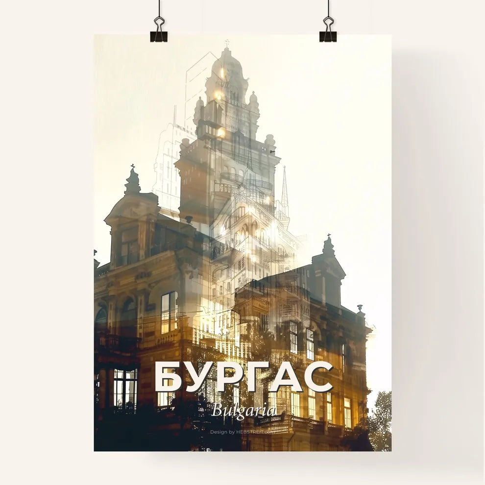 Burgas Double Exposure Skyline Art Print Poster