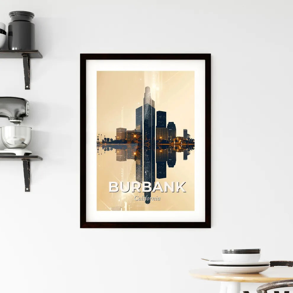 Burbank City Skyline Art Deco Poster Framed Print