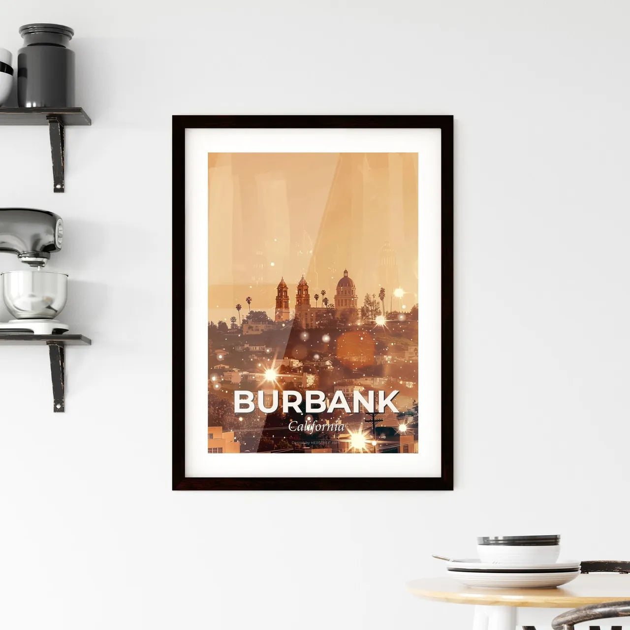 Burbank Skyline Composite Double Exposure Art Framed Print