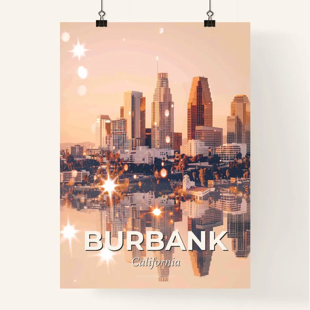 Burbank Skyline Composite Art City Iconic Architecture Poster