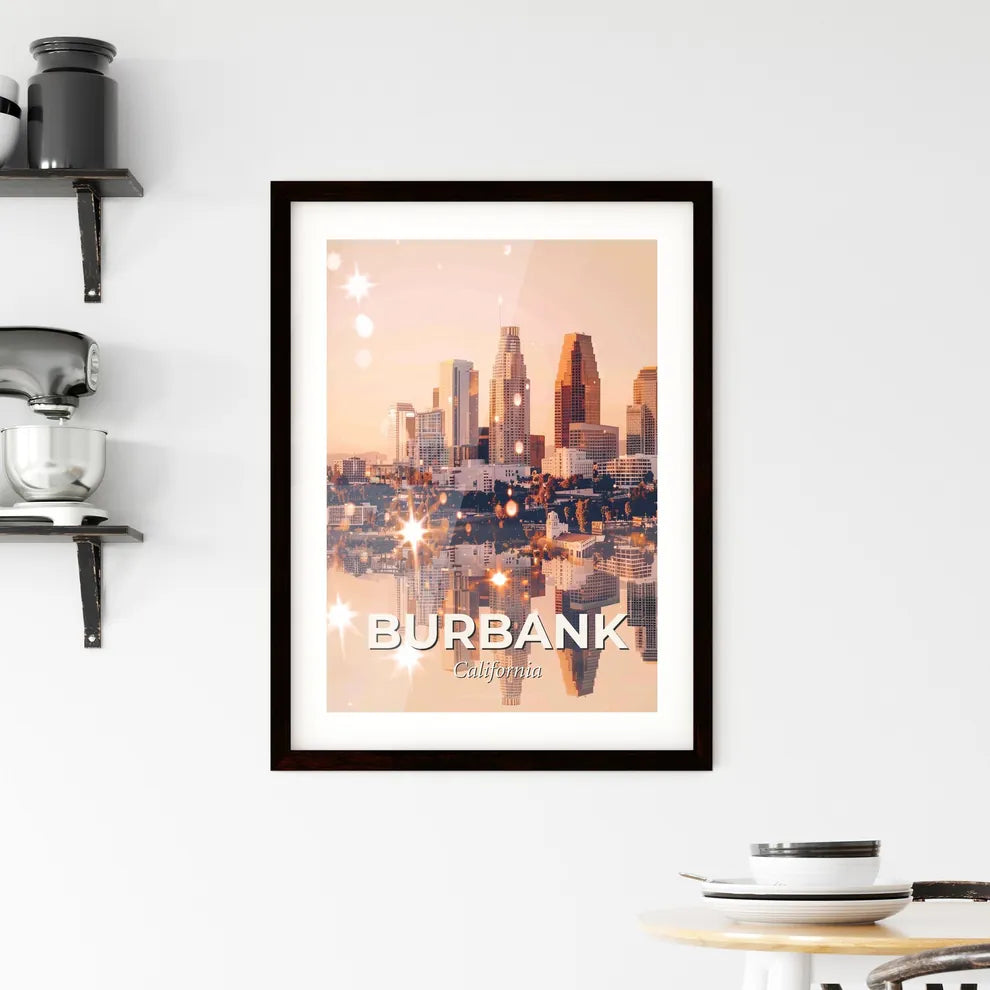 Burbank Skyline Composite Art City Iconic Architecture Framed Print