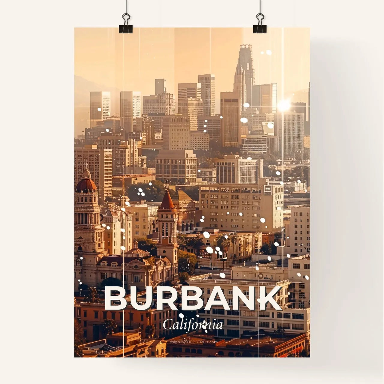 Burbank City Skyline Double Exposure Art Poster