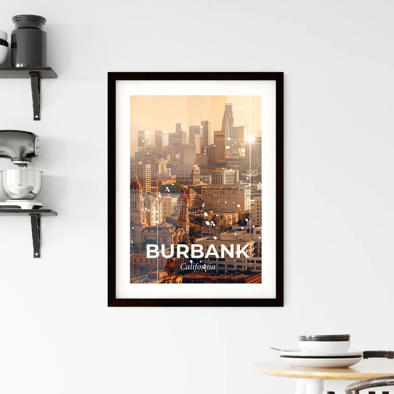 Burbank City Skyline Double Exposure Art Framed Print