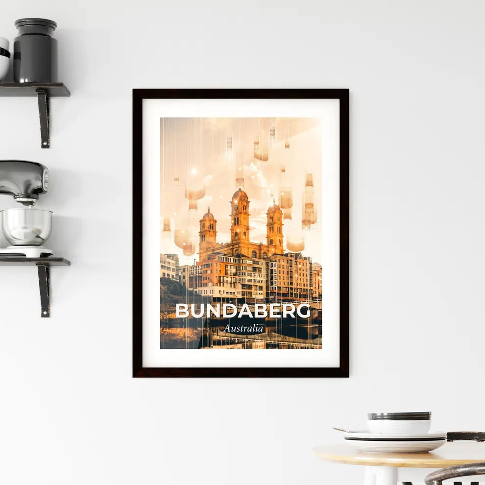 Bundaberg Double Exposure Skyline Poster Art Framed Print