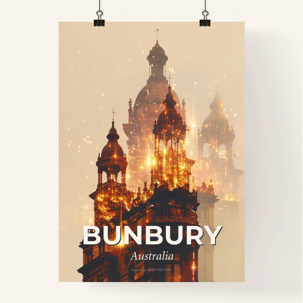 Bunbury Skyline Icons Sparking Art Poster Poster