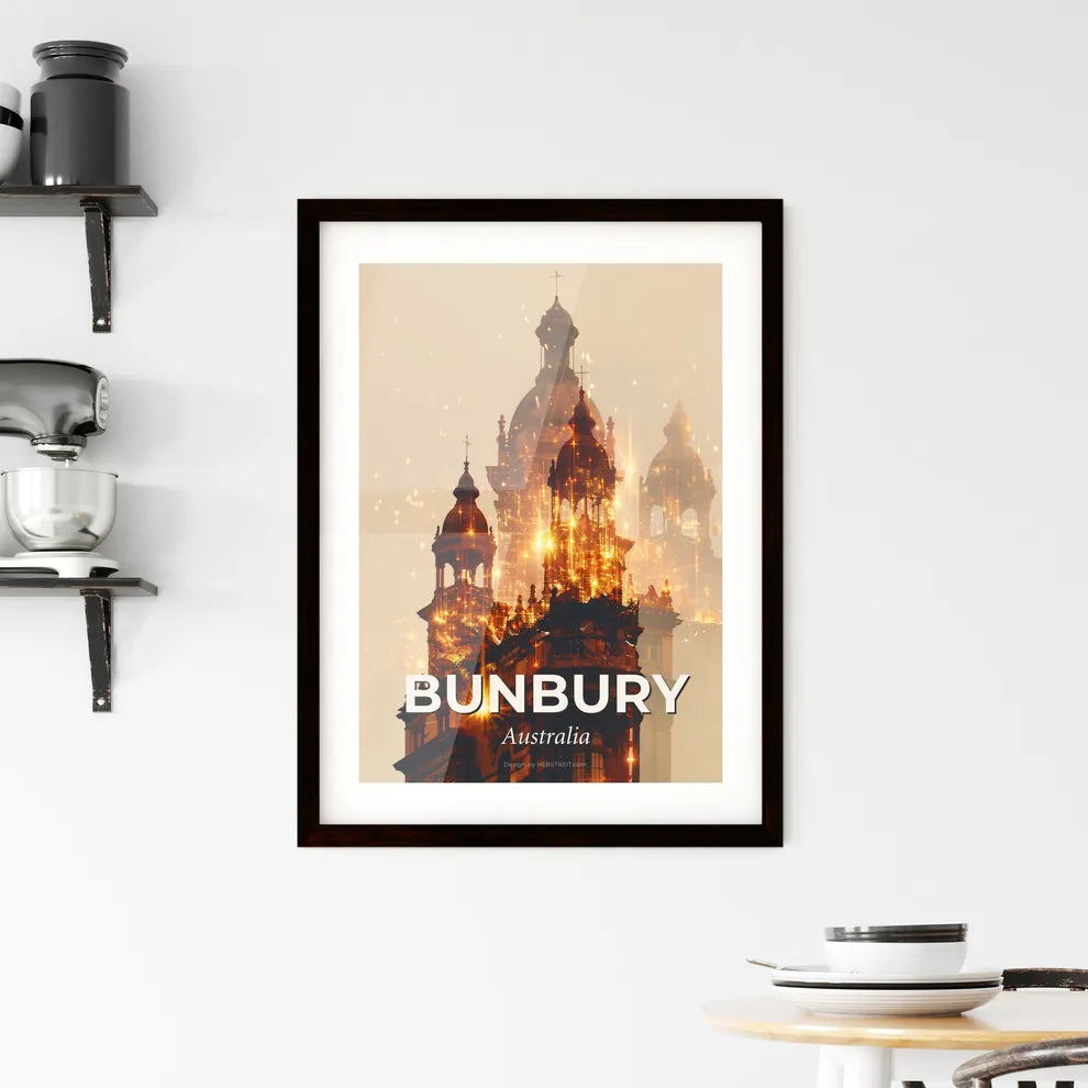 Bunbury Skyline Icons Sparking Art Poster Framed Print