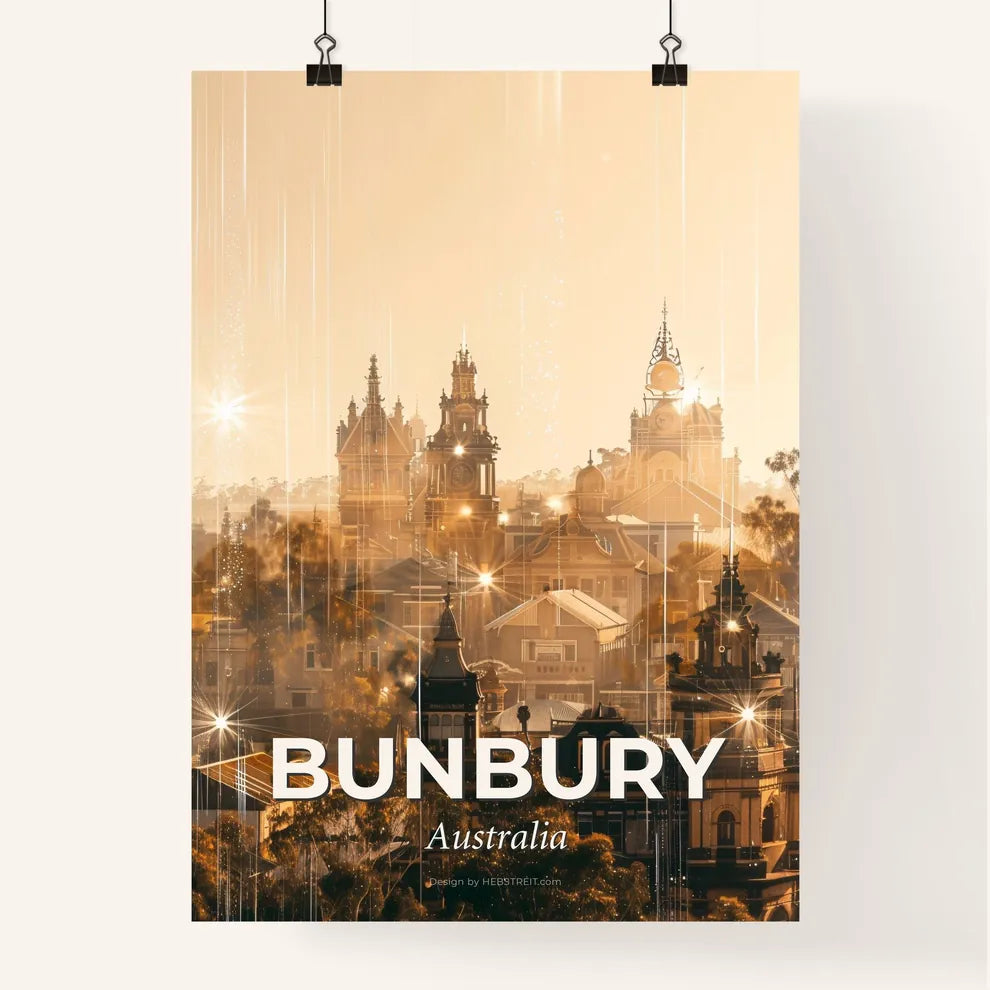 Bunbury Skyline Art: Double Exposure Cityscape Poster