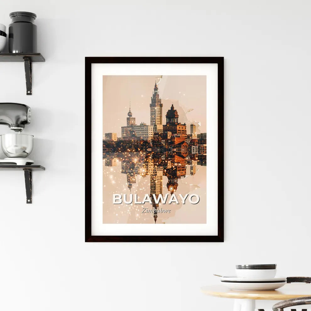 Bulawayo Skyline Double Exposure Art Poster Framed Print