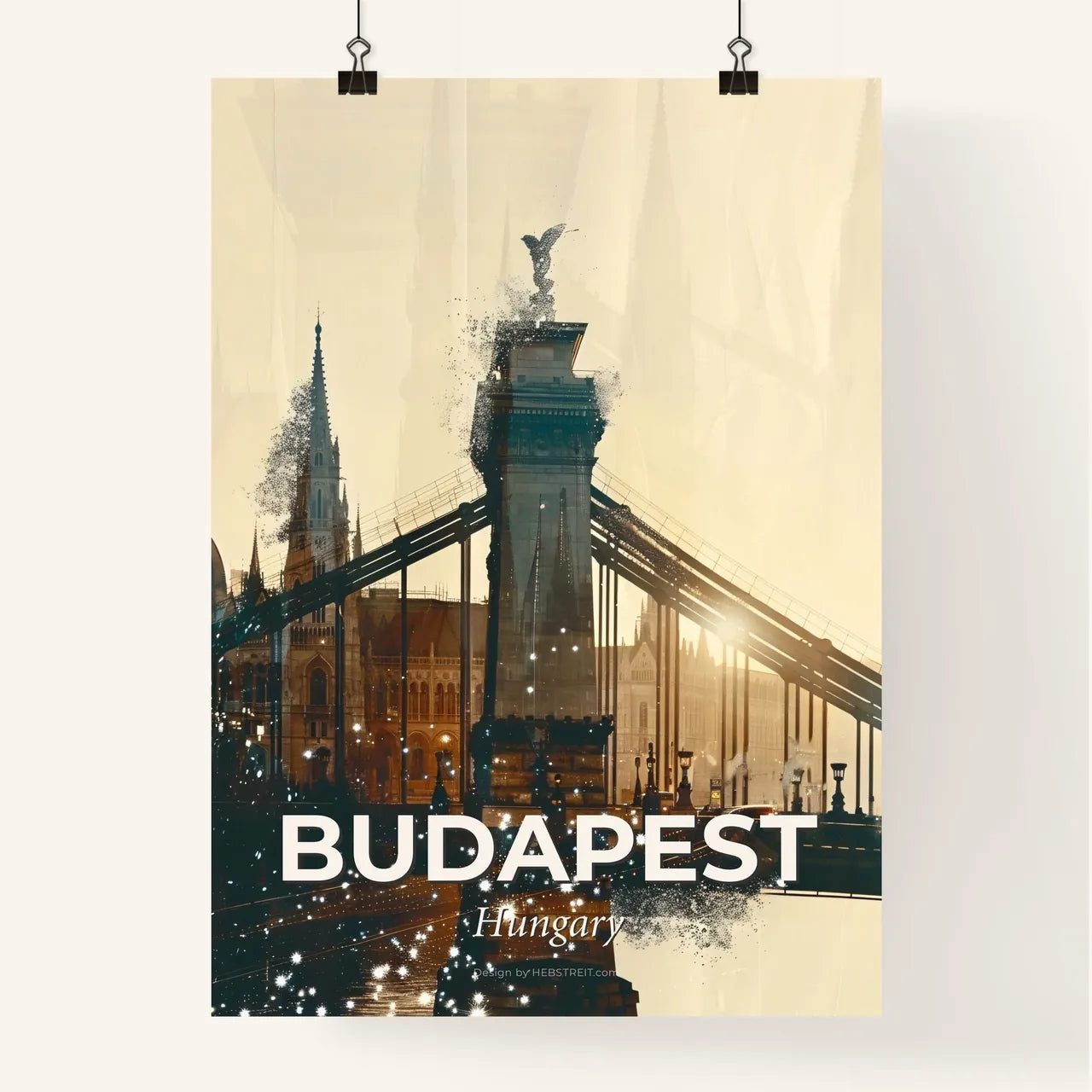 Budapest: Cityscape Sparkles on Beige Poster