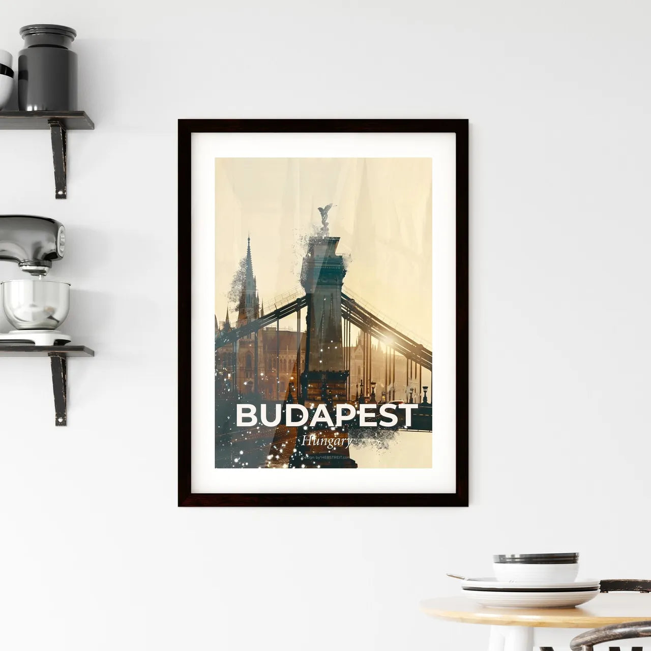 Budapest: Cityscape Sparkles on Beige Framed Print