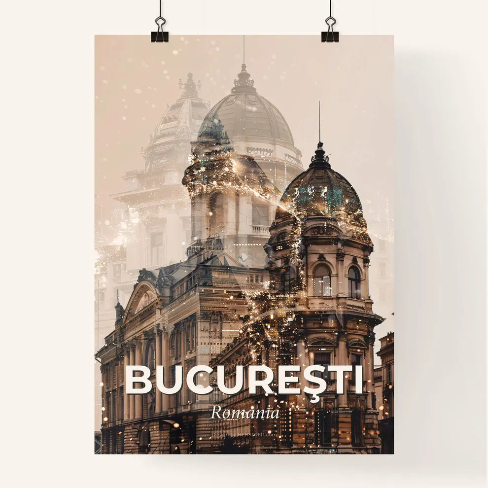 Bucharest City Skyline Local Icons Art Print Poster