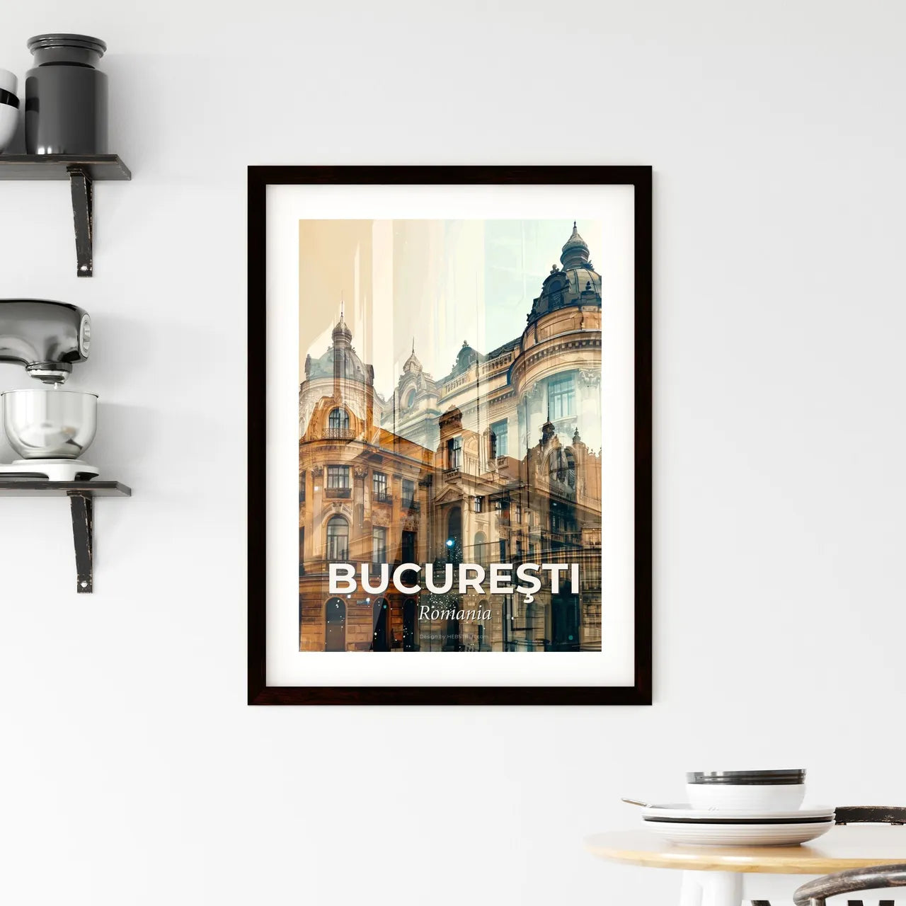 Bucharest Skyline Composite Art in Beige Framed Print