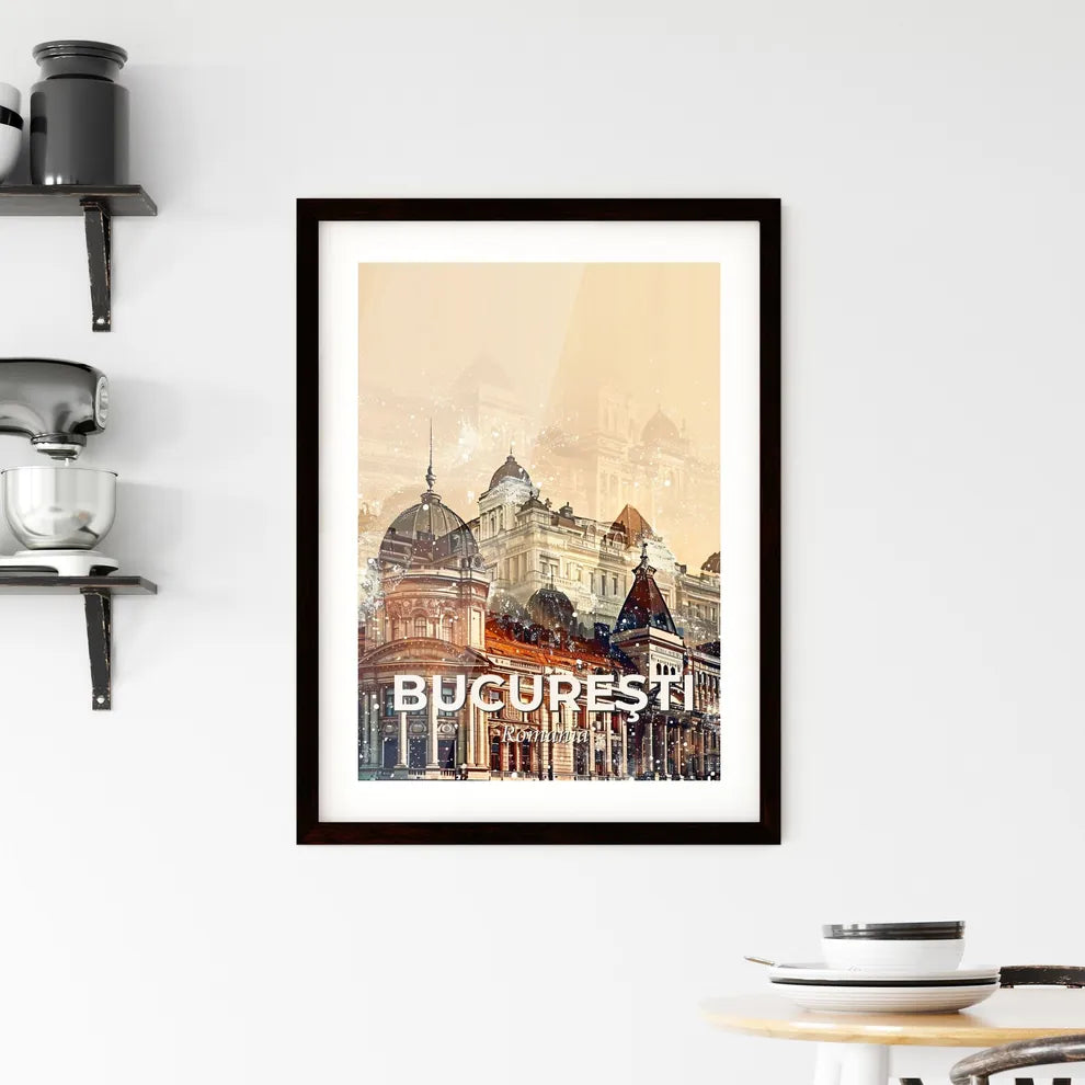 Bucharest Skyline Sparkles Local Icons Poster Art Framed Print
