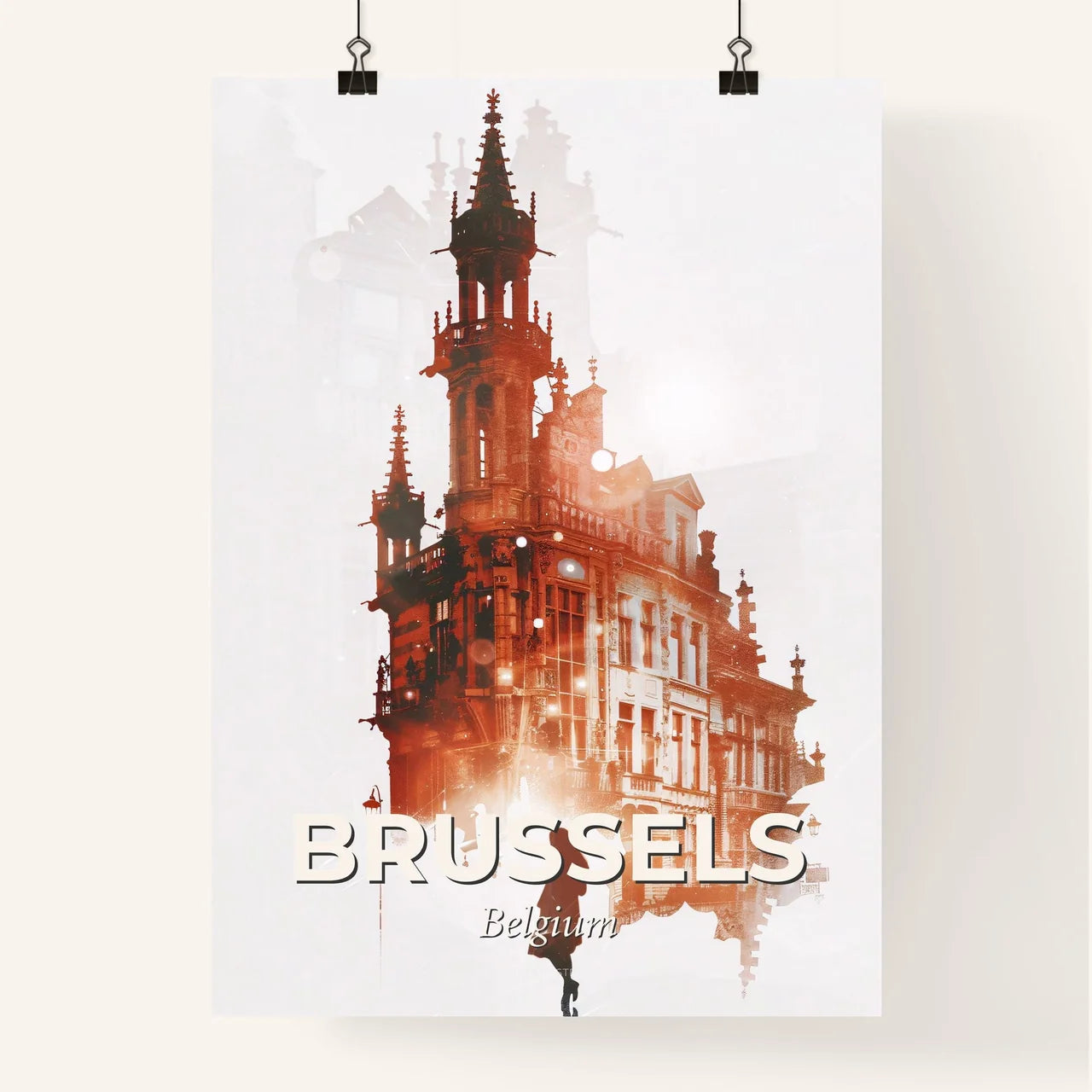 Brussels Skyline Double Exposure Art Poster Poster