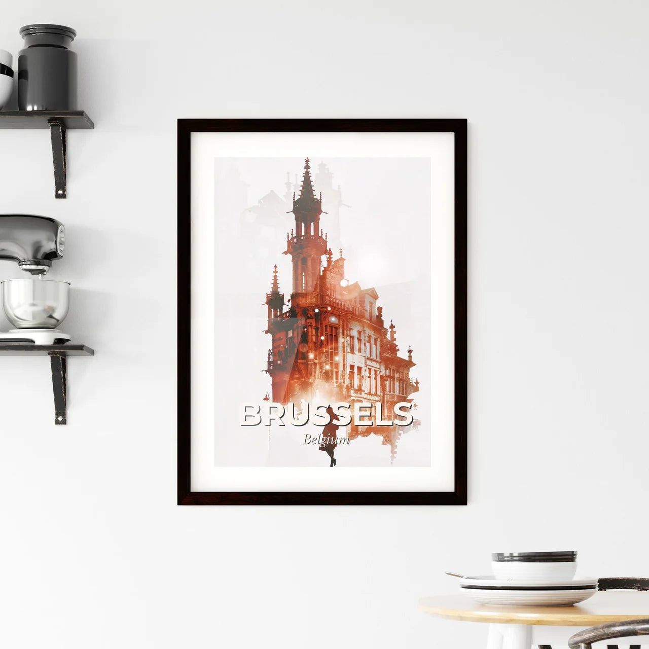 Brussels Skyline Double Exposure Art Poster Framed Print