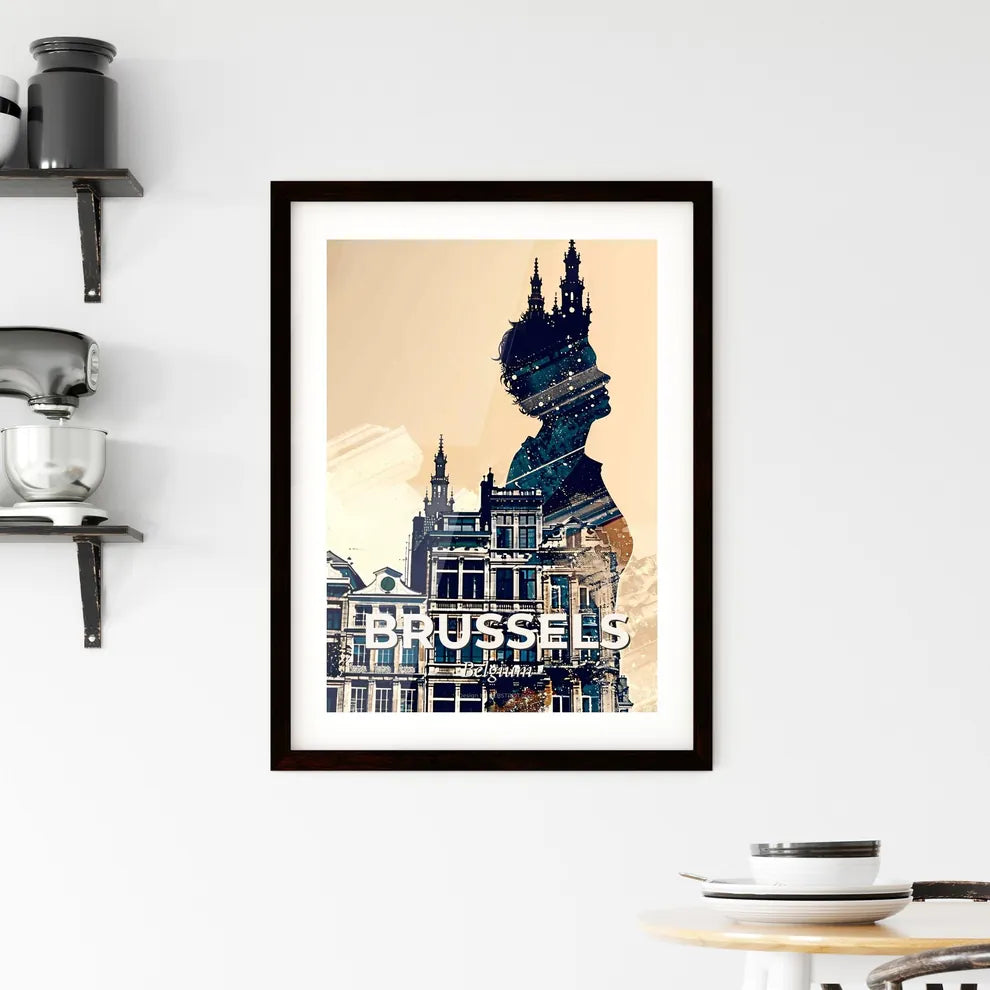 Brussels Skyline Double Exposure Art Poster Framed Print