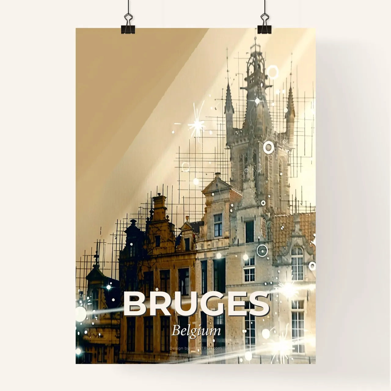 Bruges Double Exposure Skyline Artwork Poster Poster