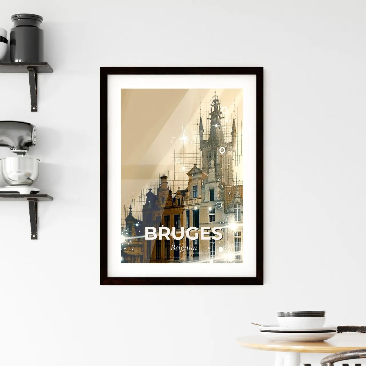 Bruges Double Exposure Skyline Artwork Poster Framed Print