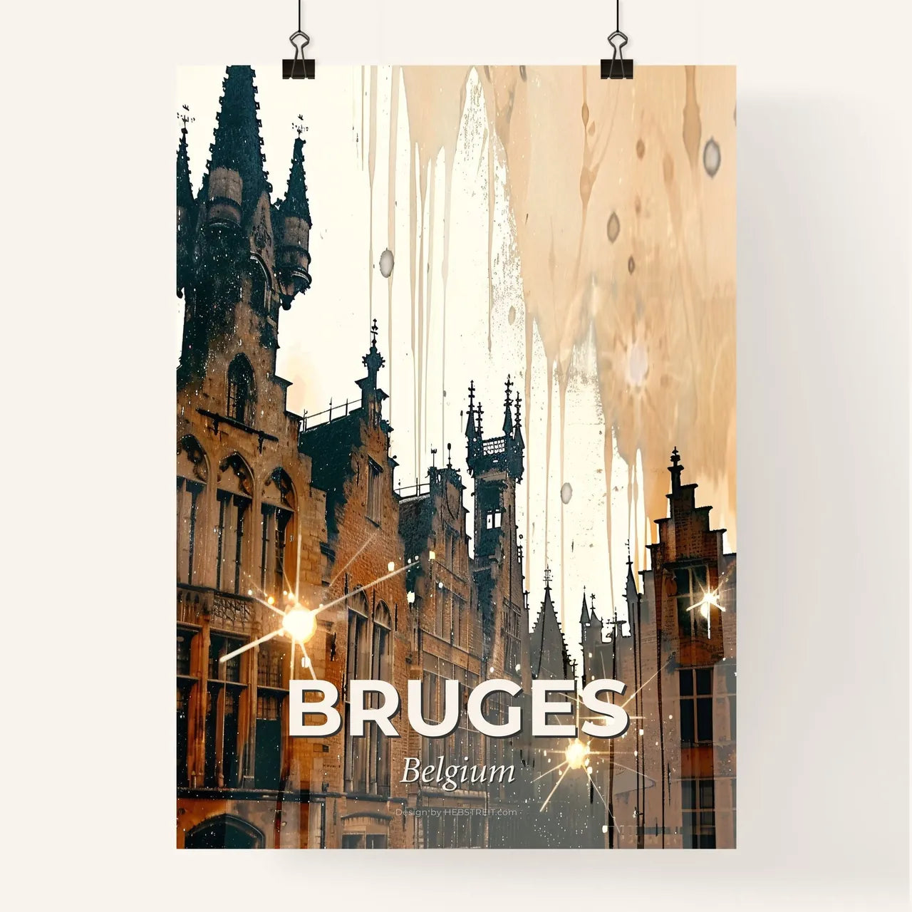 Bruges Skyline Composite Poster Art Bright Beige Poster