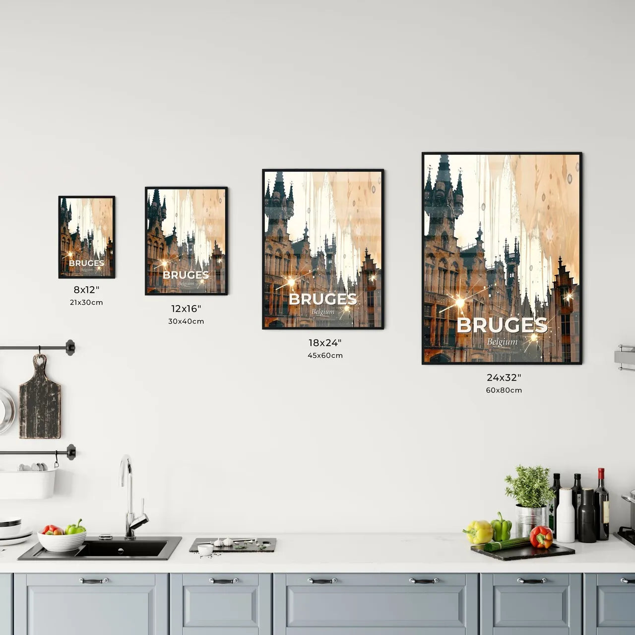 Bruges Skyline Composite Poster Art Bright Beige Office Art
