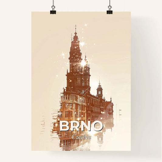 Brno, Czechia Skyline Silhouette Poster with Bright Accents Poster