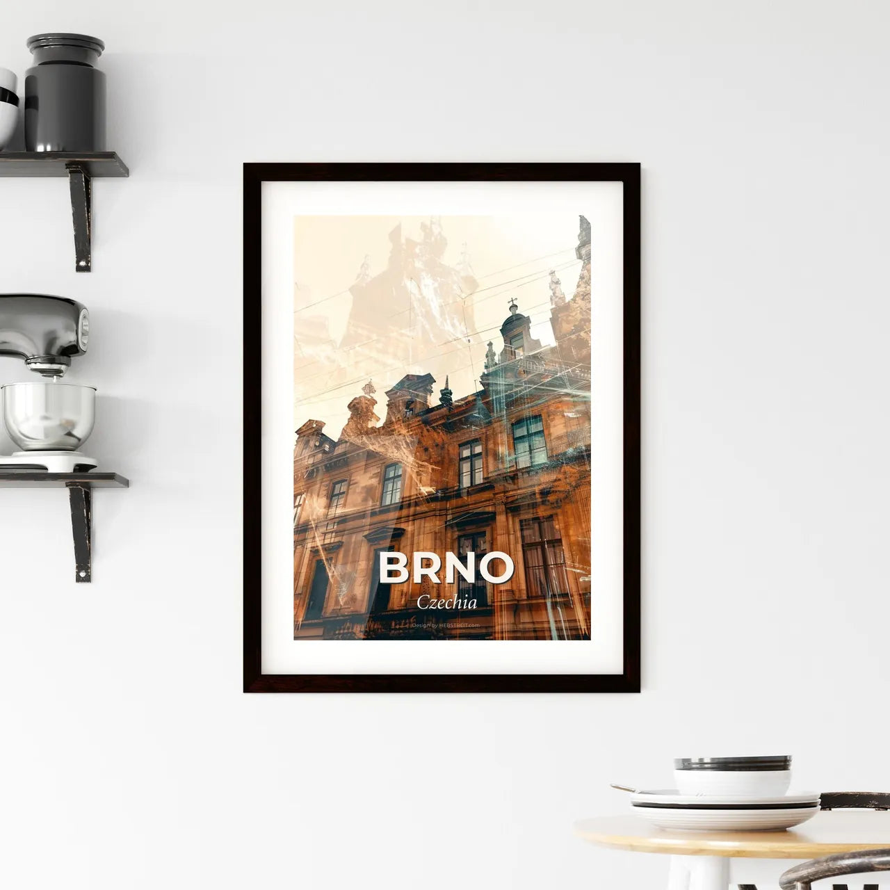 Brno Skyline Double Exposure Poster Framed Print